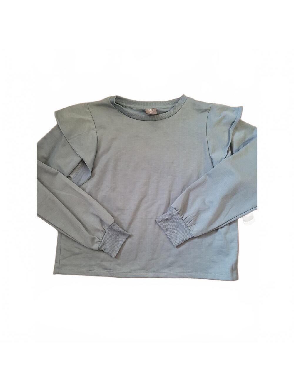 Daisy Fuentes Blue ruffled shoulder long sleeve crop sweater Size L